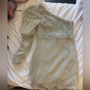 Missguided+ Silver One Shoulder Sequin Dress